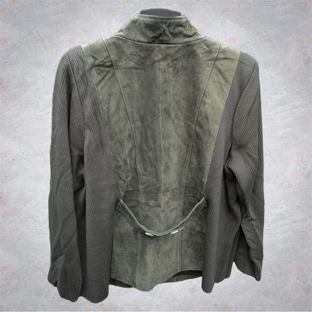 Linea by Louis Dell'Olio Suede Jacket with Knit Sleeves, NWT 26W Olive A259613 - Picture 8 of 13